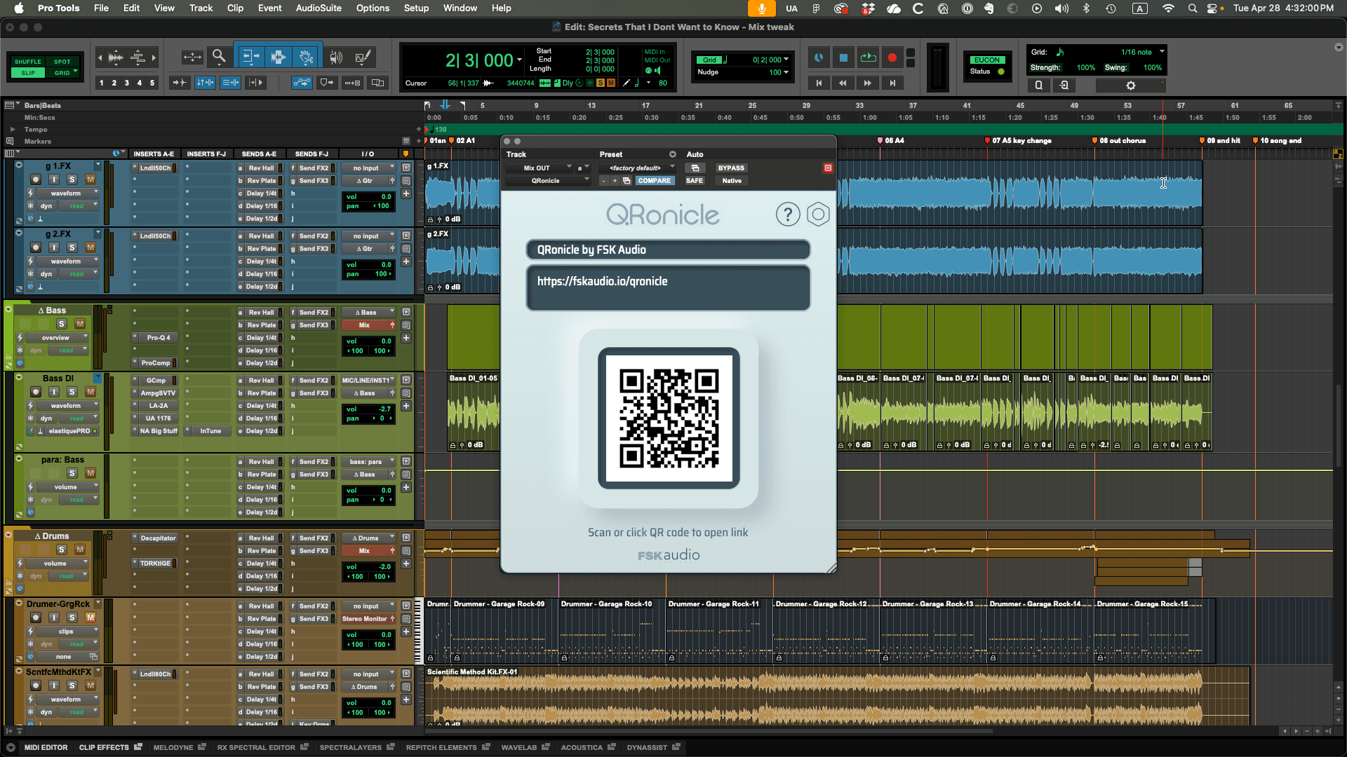 QRonicle GUI on Pro Tools screen